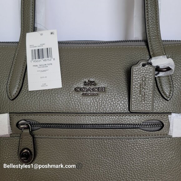 COACH Taylor Polished Pebbled Leather Large Tote- Army Green color ⭐ - Picture 15 of 16